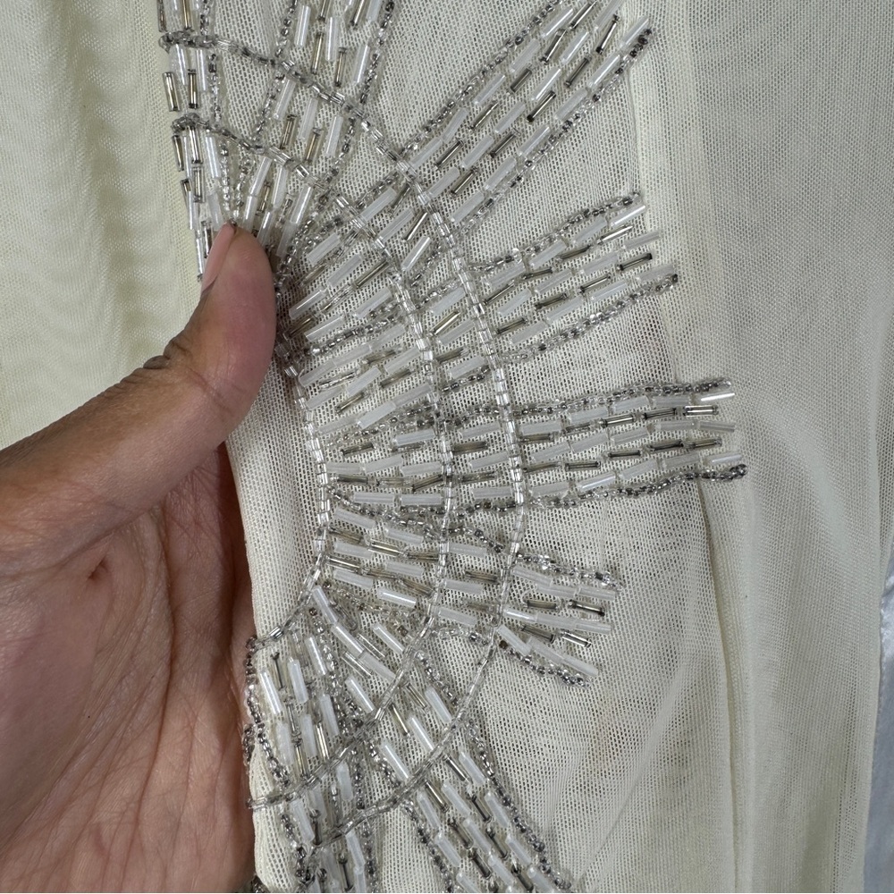 Vintage Taglia Sheer Beaded Satin Blouse Ivory Size M Long Sleeve Dressy Top - Picture 6 of 14